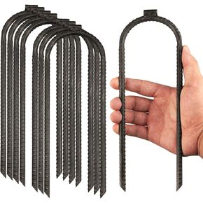 Extra-Large 10"x3" Heavy Rebar Trampoline Wind Stakes Safety Ground Anchor - Duty Steel U Stakes - Black