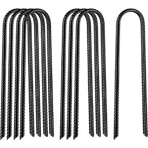 VASGOR 12" x 2" 4pcs Trampolines Wind Stakes Black Powder Coated Rebar Steel - Heavy Duty U Shape Ground Anchors for Camping Tent - Garden Staples – Trampoline Pins - Sharp End