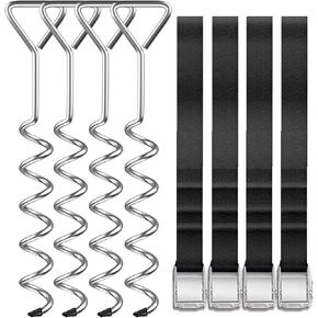 Trampoline Stakes Heavy Duty Anchors High Wind Stakes,15.84" Galvanized Steel Corkscrew Anchors Kit for Trampoline,Field-deployments, Hunting Camp, Canvass Tents(Set of 4)