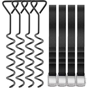 Trampoline Stakes Heavy Duty Anchors High Wind Stakes,15.84" Galvanized Steel Corkscrew Anchors Kit for Trampoline,Field-deployments, Hunting Camp, Canvass Tents(Set of 4)