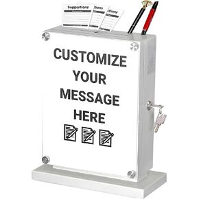 Suggestion Box with Lock with Wall Mount Option - Use as Offering Box, Tithe Box, Prayer Request Box, Tip Box with Lock, Donation Box and Ballot Box (White, 10'' x 4.75'' x 12.5'')