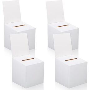 4 Pcs Ballot Box Raffle Box Donation Box for Fundraising, 6 x 6 x 6 Inch Cardboard Box with Slot for Ticket and Removable Header Charity Box for Collecting Business Card Voting Contest (White)