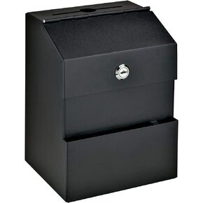 Mail Boss Comment Boss 8100 Locking Steel Suggestion Box - Key Drop Box - Collection Box - Donation Box - Ballot Box - with 25 Suggestion Cards (Black)