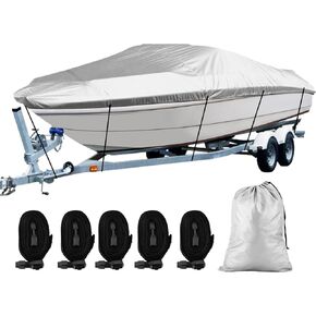 SPORTYOUTH Boat Cover 14-16ft, Trailerable Boats Cover Waterproof UV Protection 210D Oxford Fabric Fit V-Hull Tri-Hull Fish & Ski Boat Pro-Style Runabouts Bass Boats, 14'-16' Long 90" Wide
