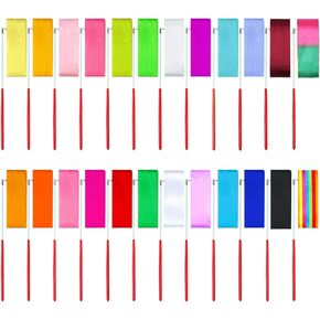 Aneco 24 Pieces Dance Ribbons Streamers Rhythmic Gymnastics Ribbon Wands Artistic Dancing, Baton Twirling, 24 Colors