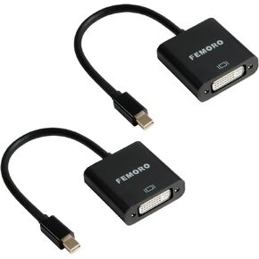 FEMORO Mini DisplayPort to DVI Adapter 2 Pack, MDP Display Port to DVI-D Adapter Male to Female (Thunderbolt and Thunderbolt 2 Port Compatible)