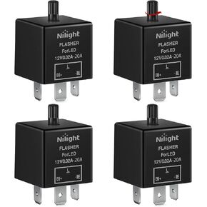 Nilight 4PCS Flasher Relay Adjustable 3 Pin CF13 JL-02 Electronic Blinker Relay 12V 150W Fixes Car Turn Signal and Hazard Warn Hyper Blink Flash or No Flash for LED and Halogen Bulbs, 2 Years Warranty in Kuwait