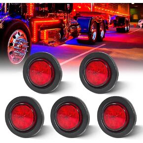 Oyviny 5PCS 2 Inch Red Round Trailer LED Marker Clearance Lights, 2" Side Marker Lights 4 LED Sealed Flush Mount Clearance Lights, Waterproof 2 Inch Round Trailer Light for Trailer Truck RV