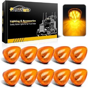 Partsam 10Pcs 2 inch Amber 9LED Side Marker Lights, 2" Beehive Light, Round Cone Clearance Lights for 12V Trailer Truck Replacement for Peterbilt Kenworth Freightliner