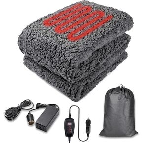 Zento Sherpa Fleece Blanket – Electric Fast Heating Warm Blanket – Car and Home Adaptable for All Time Use – Premium Quality and Great for Home and Traveling - Full Body Size (59" x 43") (Grey 1)