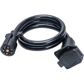 7 Pin Trailer Extension (4 Feet)- 7 Way Trailer Plug Extension- 7 Blade Trailer Plug Extension Double Prongs Connector for Gooseneck Hitch, Truck, Camper, RV