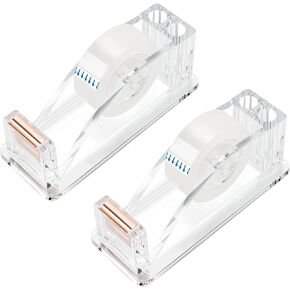 Transparent Acrylic Tape Dispenser, Non-Skid Tape Cutter Holder, Clear Tape Dispensers Bulk for Desk, Office, Home, School
