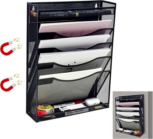 6 Tier Magnetic File Holder，No Drilling Required Folder Letter Organizer for Office File Cabinets,Refrigerator, Whiteboard, Metal Magnetic Mail Paper Storage Basket for Home, Office Supplies in Saudi Arabia