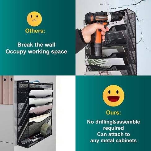 6 Tier Magnetic File Holder，No Drilling Required Folder Letter Organizer for Office File Cabinets,Refrigerator, Whiteboard, Metal Magnetic Mail Paper Storage Basket for Home, Office Supplies in Saudi Arabia