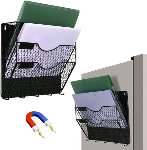 6 Tier Magnetic File Holder，No Drilling Required Folder Letter Organizer for Office File Cabinets,Refrigerator, Whiteboard, Metal Magnetic Mail Paper Storage Basket for Home, Office Supplies in Saudi Arabia