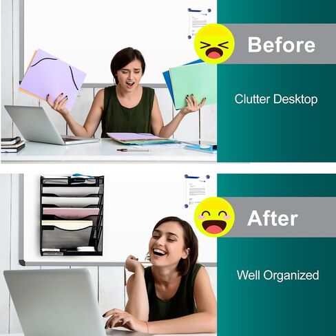 6 Tier Magnetic File Holder，No Drilling Required Folder Letter Organizer for Office File Cabinets,Refrigerator, Whiteboard, Metal Magnetic Mail Paper Storage Basket for Home, Office Supplies in Saudi Arabia