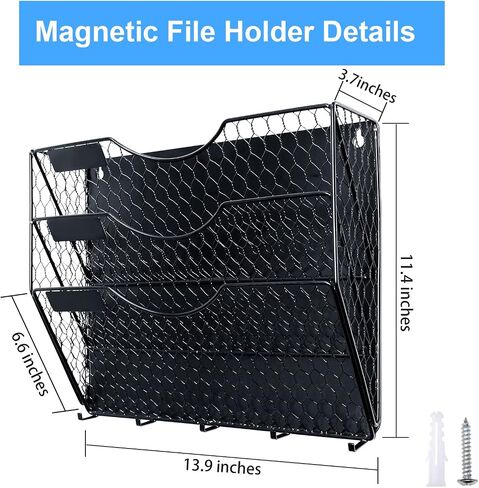 6 Tier Magnetic File Holder，No Drilling Required Folder Letter Organizer for Office File Cabinets,Refrigerator, Whiteboard, Metal Magnetic Mail Paper Storage Basket for Home, Office Supplies in Saudi Arabia