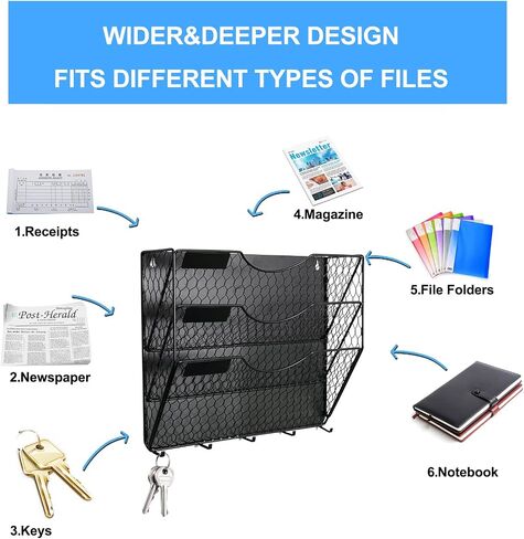 6 Tier Magnetic File Holder，No Drilling Required Folder Letter Organizer for Office File Cabinets,Refrigerator, Whiteboard, Metal Magnetic Mail Paper Storage Basket for Home, Office Supplies in Saudi Arabia