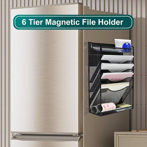 6 Tier Magnetic File Holder，No Drilling Required Folder Letter Organizer for Office File Cabinets,Refrigerator, Whiteboard, Metal Magnetic Mail Paper Storage Basket for Home, Office Supplies in Saudi Arabia