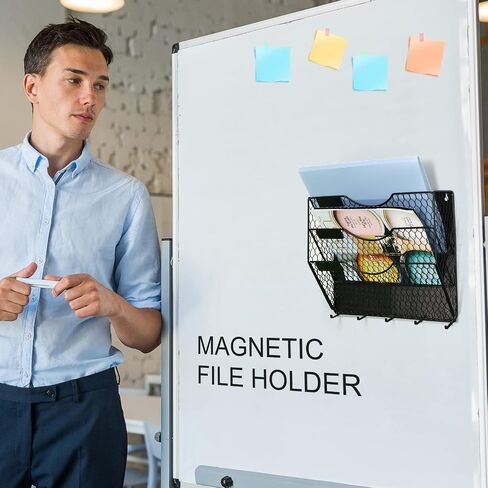 6 Tier Magnetic File Holder，No Drilling Required Folder Letter Organizer for Office File Cabinets,Refrigerator, Whiteboard, Metal Magnetic Mail Paper Storage Basket for Home, Office Supplies in Saudi Arabia