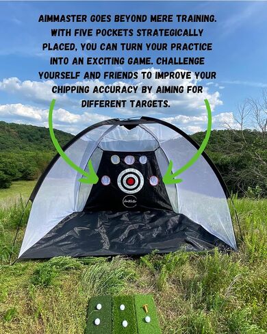 شبكة ممارسة الجولف 10 × 7 - شبكات جولف للقيادة في الفناء الخلفي - شبكة تقطيع - معدات تدريب الجولف - 5 كرات حقيقية - 1 هدف AimMaster - 1 حصيرة ثلاثية الطبقات - 1 تي شيرت مطاطي - 10 تي شيرت - 1 حقيبة حمل - ملحقات الجولف in Kuwait