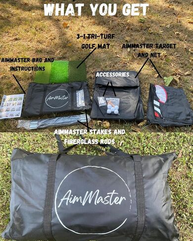 شبكة ممارسة الجولف 10 × 7 - شبكات جولف للقيادة في الفناء الخلفي - شبكة تقطيع - معدات تدريب الجولف - 5 كرات حقيقية - 1 هدف AimMaster - 1 حصيرة ثلاثية الطبقات - 1 تي شيرت مطاطي - 10 تي شيرت - 1 حقيبة حمل - ملحقات الجولف in Kuwait