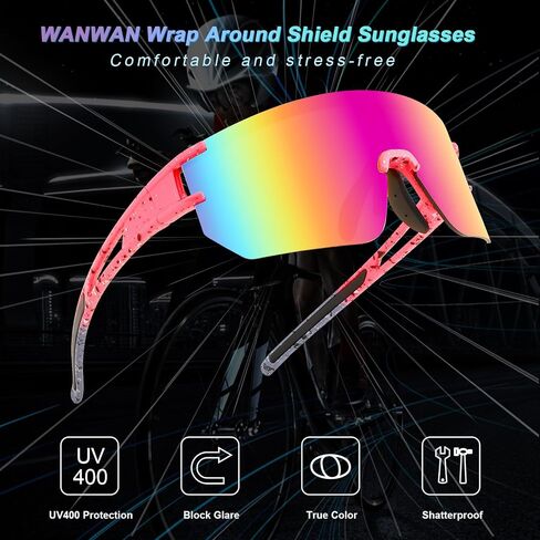 WANWAN Men Women Cycling Sunglasses, 80s Sport Baseball Mirrored Sun Glasses for Youth Adults Running Softball in Saudi Arabia