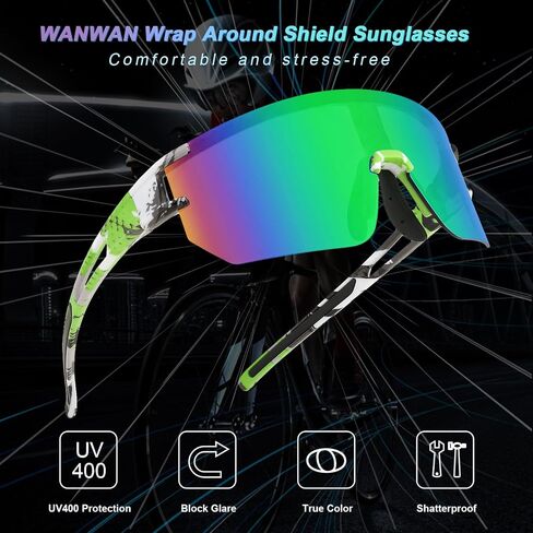 WANWAN Men Women Cycling Sunglasses, 80s Sport Baseball Mirrored Sun Glasses for Youth Adults Running Softball in Saudi Arabia