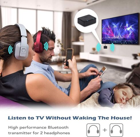 جهاز إرسال بلوتوث AptX HD منخفض الكمون - أغسطس MR270 HD - محول سماعة رأس بلوتوث v5.0 ثنائي الارتباط للتلفزيون - قم بتوصيل زوجين من سماعات الرأس اللاسلكية بالتلفزيون والكمبيوتر اللوحي والكمبيوتر الشخصي in Kuwait