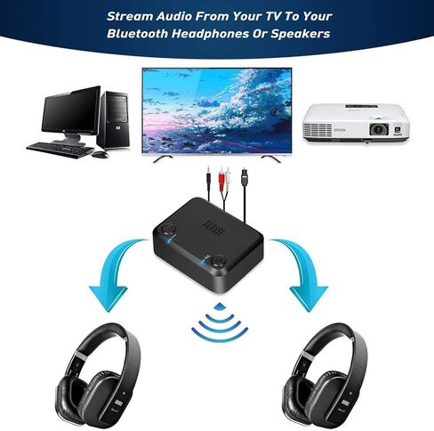 جهاز إرسال بلوتوث AptX HD منخفض الكمون - أغسطس MR270 HD - محول سماعة رأس بلوتوث v5.0 ثنائي الارتباط للتلفزيون - قم بتوصيل زوجين من سماعات الرأس اللاسلكية بالتلفزيون والكمبيوتر اللوحي والكمبيوتر الشخصي in Kuwait