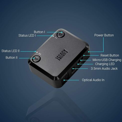 جهاز إرسال بلوتوث AptX HD منخفض الكمون - أغسطس MR270 HD - محول سماعة رأس بلوتوث v5.0 ثنائي الارتباط للتلفزيون - قم بتوصيل زوجين من سماعات الرأس اللاسلكية بالتلفزيون والكمبيوتر اللوحي والكمبيوتر الشخصي in Kuwait