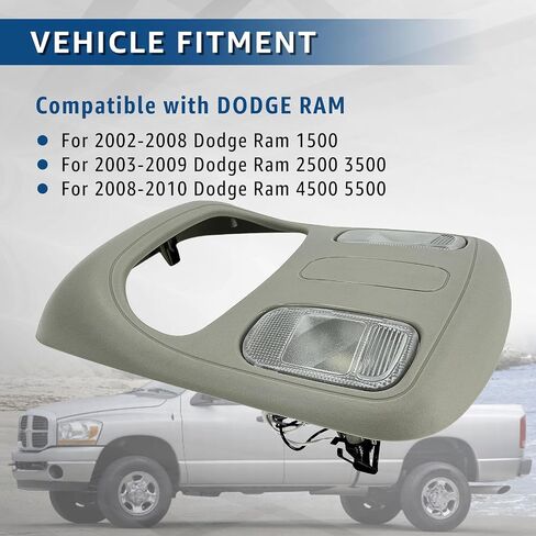 Overhead Console Housing w/Bulbs Compatible with Dodge Ram 1500/2500/3500/4500/5500 2002-2010 Replacement 1DK78TL2AA 1DK78BD1AA 56046109AC 56049824AD in Saudi Arabia