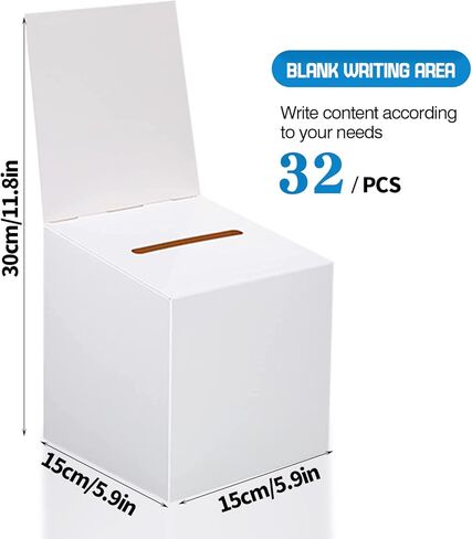 مجموعة صناديق اقتراع مكونة من 32 - صندوق تذاكر يانصيب، صندوق اقتراع أبيض بفتحة، صناديق يانصيب للتذاكر، صندوق تذاكر مع رأس، صندوق اقتراع أبيض - 6 × 6 × 6 بوصة in Kuwait