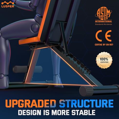 مقعد رفع الأثقال من لوسبر للصالة الرياضية المنزلية، مقعد رفع الأثقال قابل للتعديل والطي، مقعد تمرين متعدد الأغراض لضغط المقعد، الجلوس والانحدار المسطح in Kuwait