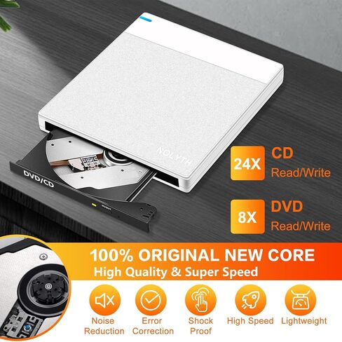 محرك الأقراص المضغوطة/أقراص DVD الخارجية من NOLYTH رفيع للغاية: ناسخ أقراص مضغوطة USB 3.0 وUSB C مع منافذ USB SD/TF/2 محمول +/-RW مشغل DVD لأجهزة الكمبيوتر المحمول وأجهزة الكمبيوتر المحمول وأجهزة Mac Windows وApple Desktop Linux in Kuwait