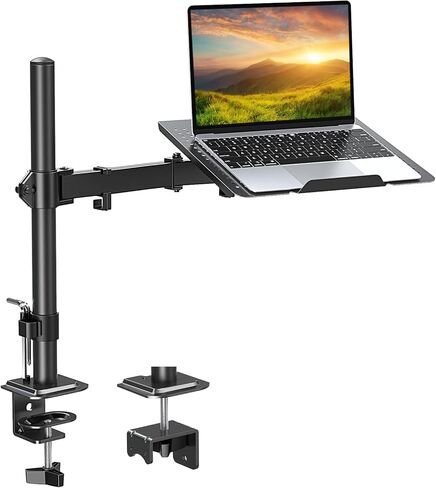 حامل كمبيوتر محمول واحد من MOUNT PRO مع صينية لأجهزة الكمبيوتر المحمول حتى 17 بوصة، ويتحمل ما يصل إلى 17.6 رطل، حامل تثبيت على مكتب الكمبيوتر المحمول/الكمبيوتر المحمول قابل للتعديل بالكامل، حامل ذراع كمبيوتر محمول عالي التحمل مع مشبك وقاعدة جروميت in Kuwait