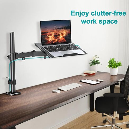 حامل كمبيوتر محمول واحد من MOUNT PRO مع صينية لأجهزة الكمبيوتر المحمول حتى 17 بوصة، ويتحمل ما يصل إلى 17.6 رطل، حامل تثبيت على مكتب الكمبيوتر المحمول/الكمبيوتر المحمول قابل للتعديل بالكامل، حامل ذراع كمبيوتر محمول عالي التحمل مع مشبك وقاعدة جروميت in Kuwait