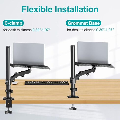 حامل كمبيوتر محمول واحد من MOUNT PRO مع صينية لأجهزة الكمبيوتر المحمول حتى 17 بوصة، ويتحمل ما يصل إلى 17.6 رطل، حامل تثبيت على مكتب الكمبيوتر المحمول/الكمبيوتر المحمول قابل للتعديل بالكامل، حامل ذراع كمبيوتر محمول عالي التحمل مع مشبك وقاعدة جروميت in Kuwait