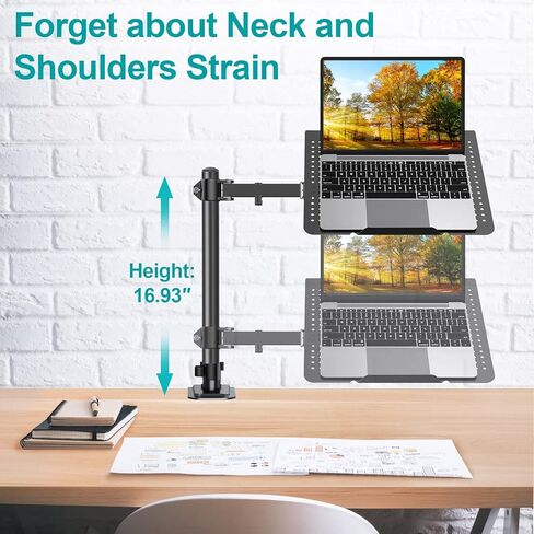 حامل كمبيوتر محمول واحد من MOUNT PRO مع صينية لأجهزة الكمبيوتر المحمول حتى 17 بوصة، ويتحمل ما يصل إلى 17.6 رطل، حامل تثبيت على مكتب الكمبيوتر المحمول/الكمبيوتر المحمول قابل للتعديل بالكامل، حامل ذراع كمبيوتر محمول عالي التحمل مع مشبك وقاعدة جروميت in Kuwait