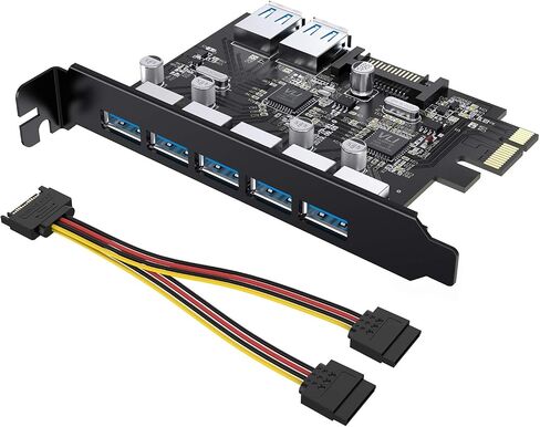 بطاقة توسيع Tiergrade Superspeed 7 منافذ PCI-E إلى USB 3.0 مع موصل طاقة SATA 15 دبوس - بطاقة توسيع PCI Express(PCIe) بطاقة USB للكمبيوتر المكتبي تدعم Windows 10/8.1/8/7/XP in Saudi Arabia