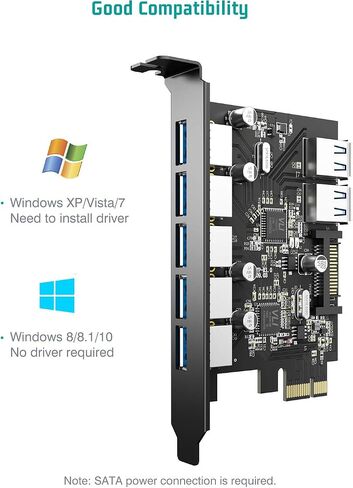 Tiergrade PCI-E Expansion Card to 7 Ports (2X USB 2.0-A, 3X USB 3.0-A, 2X USB 3.0-C), PCI Express (PCIe) Expansion Card USB Card for Desktop PC Support Windows 10/8.1/8/7/XP and MAC OS 10.8.2 Above in Saudi Arabia