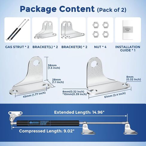 ARANA 15 بوصة دعامات دعم الرفع صدمات زنبركية غازية 300 N/67 LB لكل دعامة لسرير RV، فتحة أرضية، باب تلفزيون، خزانة تلفزيون، غطاء صندوق عالي التحمل، غطاء نافذة العربة مع حوامل L قطعتين (وزن الدعم 55-75 رطل) in Kuwait
