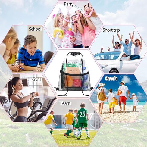 10 قطع من حقيبة الظهر ذات الرباط الشفاف والمعتمدة من الاستاد، حقيبة ظهر من مادة PVC مزودة بخيط سحب مع جيب شبكي بسحاب أمامي للمناسبات الرياضية in Kuwait