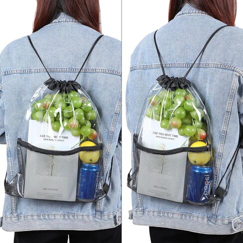 10 قطع من حقيبة الظهر ذات الرباط الشفاف والمعتمدة من الاستاد، حقيبة ظهر من مادة PVC مزودة بخيط سحب مع جيب شبكي بسحاب أمامي للمناسبات الرياضية in Kuwait