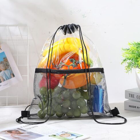10 قطع من حقيبة الظهر ذات الرباط الشفاف والمعتمدة من الاستاد، حقيبة ظهر من مادة PVC مزودة بخيط سحب مع جيب شبكي بسحاب أمامي للمناسبات الرياضية in Kuwait