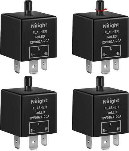 Nilight 4PCS Flasher Relay Adjustable 3 Pin CF13 JL-02 Electronic Blinker Relay 12V 150W Fixes Car Turn Signal and Hazard Warn Hyper Blink Flash or No Flash for LED and Halogen Bulbs, 2 Years Warranty in Kuwait