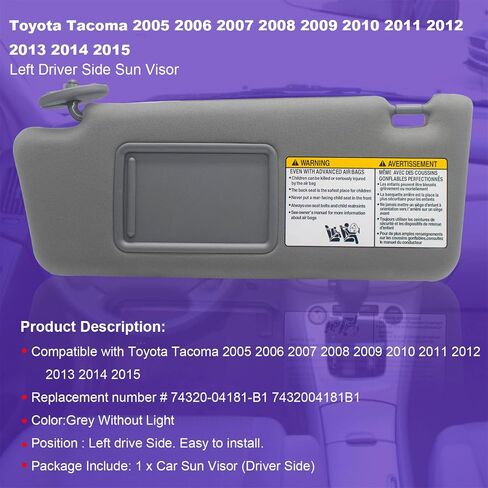 أقنعة الشمس من جانب الراكب الأيمن من NHILES متوافقة مع Toyota Tacoma 2005-2012 بدون ضوء #74320-04181-B0 رمادي in Kuwait