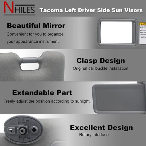 أقنعة الشمس من جانب الراكب الأيمن من NHILES متوافقة مع Toyota Tacoma 2005-2012 بدون ضوء #74320-04181-B0 رمادي in Kuwait