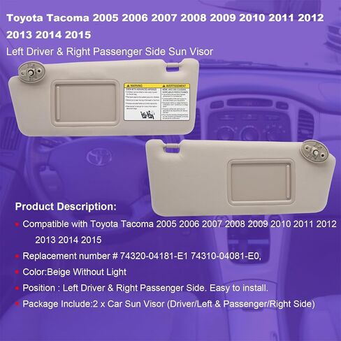 أقنعة الشمس من جانب الراكب الأيمن من NHILES متوافقة مع Toyota Tacoma 2005-2012 بدون ضوء #74320-04181-B0 رمادي in Kuwait