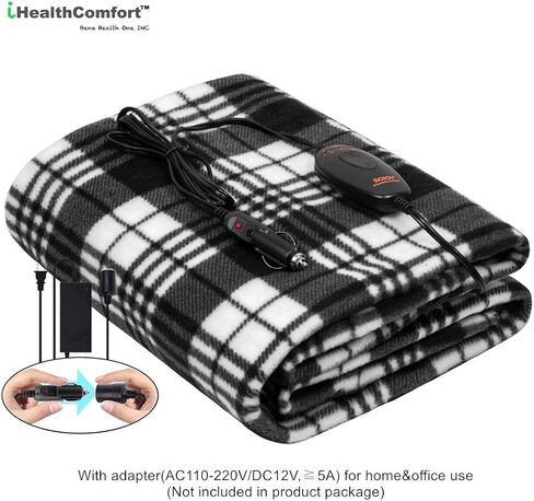 بطانية سيارة دافئة للسفر من IHEALTHCOMFORT مع درجة حرارة ذكية وجهاز تحكم مؤقت للإيقاف التلقائي 30/45/60 دقيقة للتخييم على الطريق في الهواء الطلق (60 بوصة × 40 بوصة) (أسود وأحمر) in Kuwait